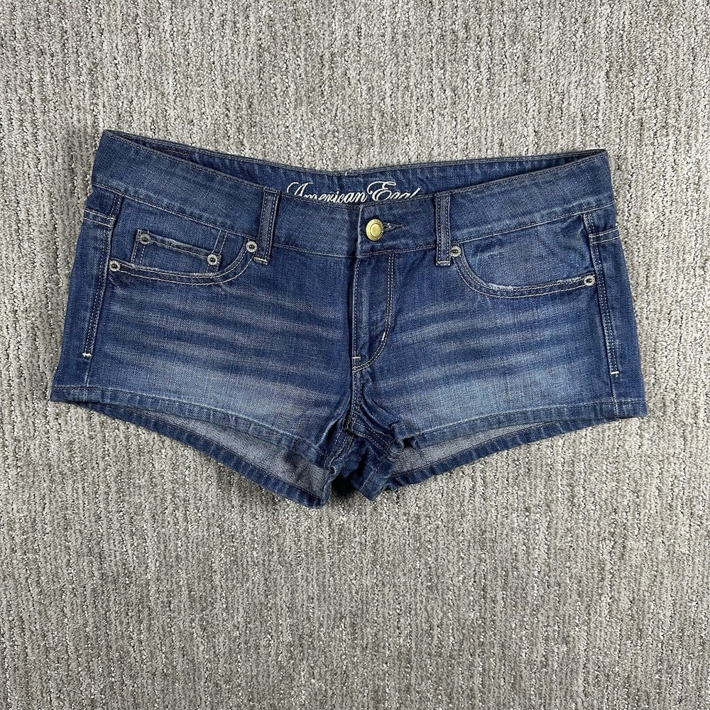 American Eagle Y2K Women's Blue Denim Mini Shorts Size 8 Low Rise